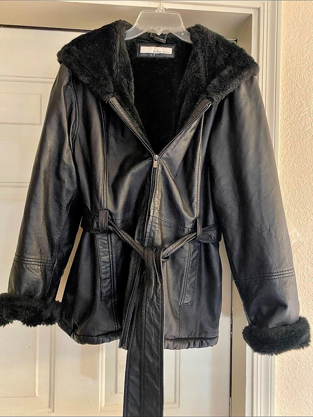 Wilson's Black Leather Hooded Jacket